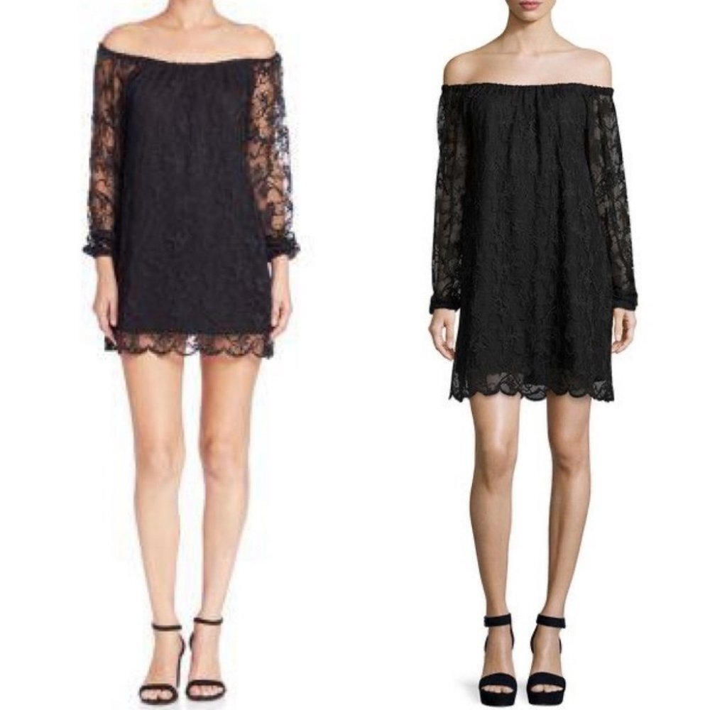 NIGHTCAP Dentelle Black Off-The-Shoulder Lace Dress Size XS Elasticize Cuffs USA